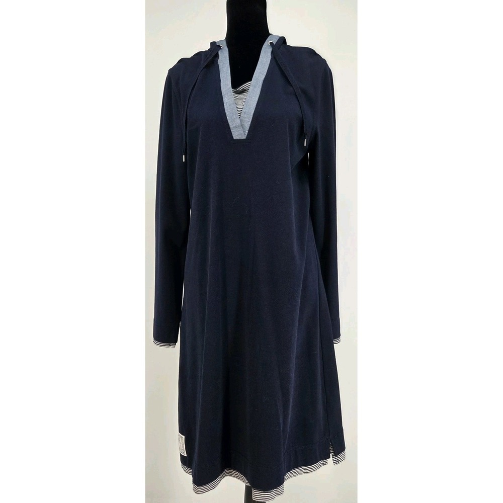 Y2K Vtg LRL Lauren Jeans Co Hooded Knit Dress‎ Large Navy White NWT Nautical